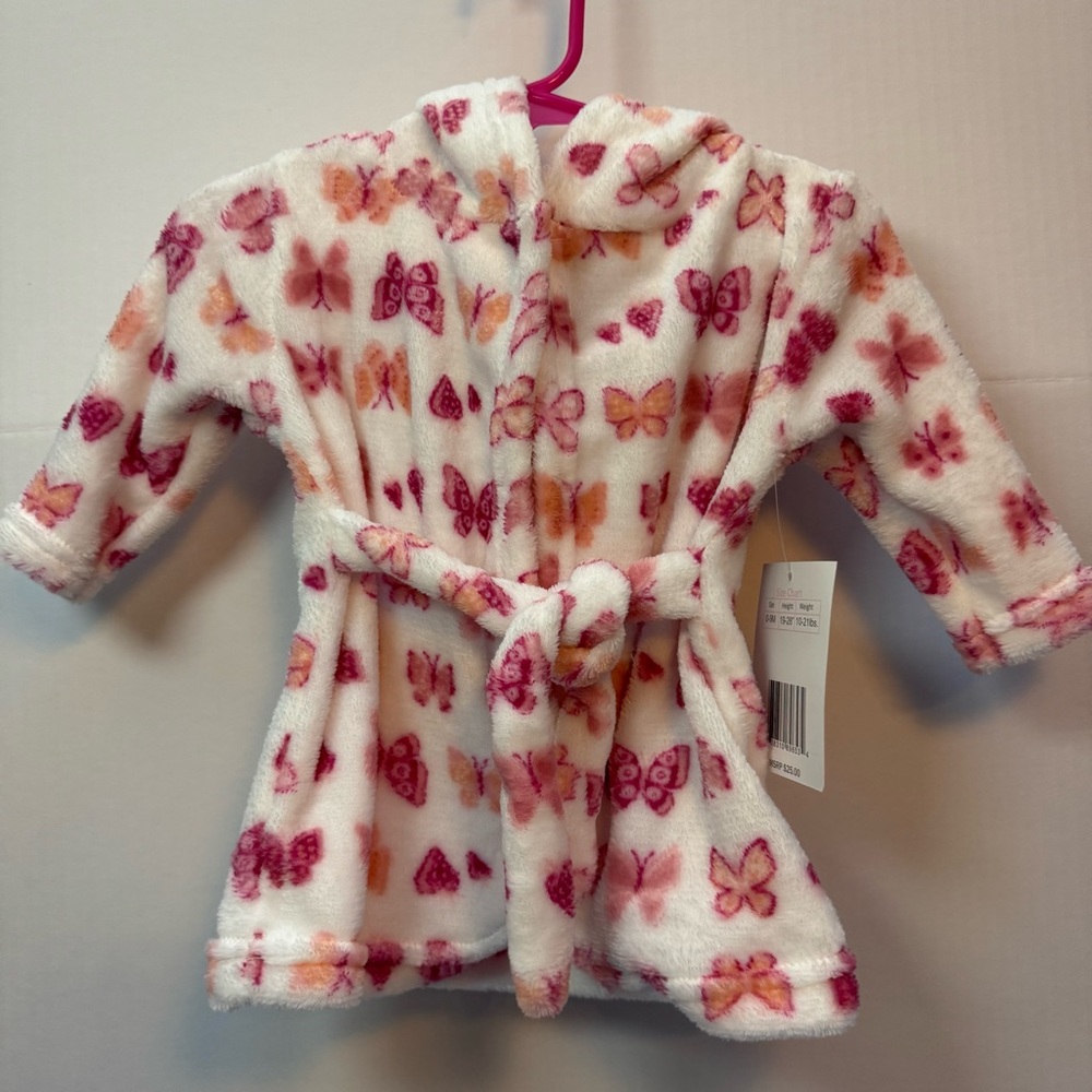 Duck Duck Goose Butterfly‎ Pink White Plush Infant Robe 0-9M NWT